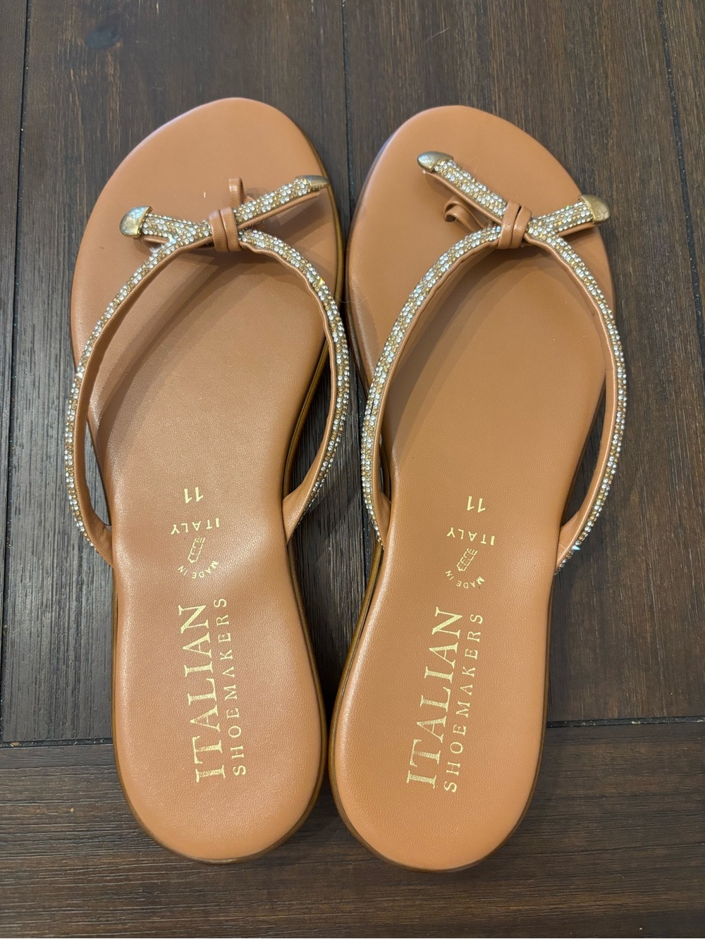 Italian Shoemakers Tan Rhinestone-Trim Women’s Flip Flop Sandals